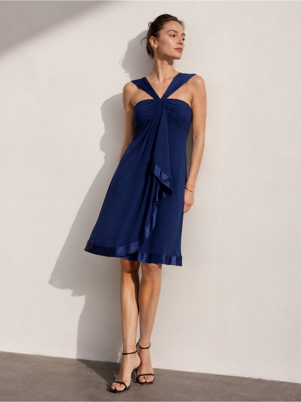 HOAGLUND Silk Chiffon Draped Front Cocktail Dress
